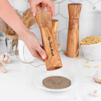 Olive Wood Salt and Pepper Grinder Set – Handmade Wooden Mill Set