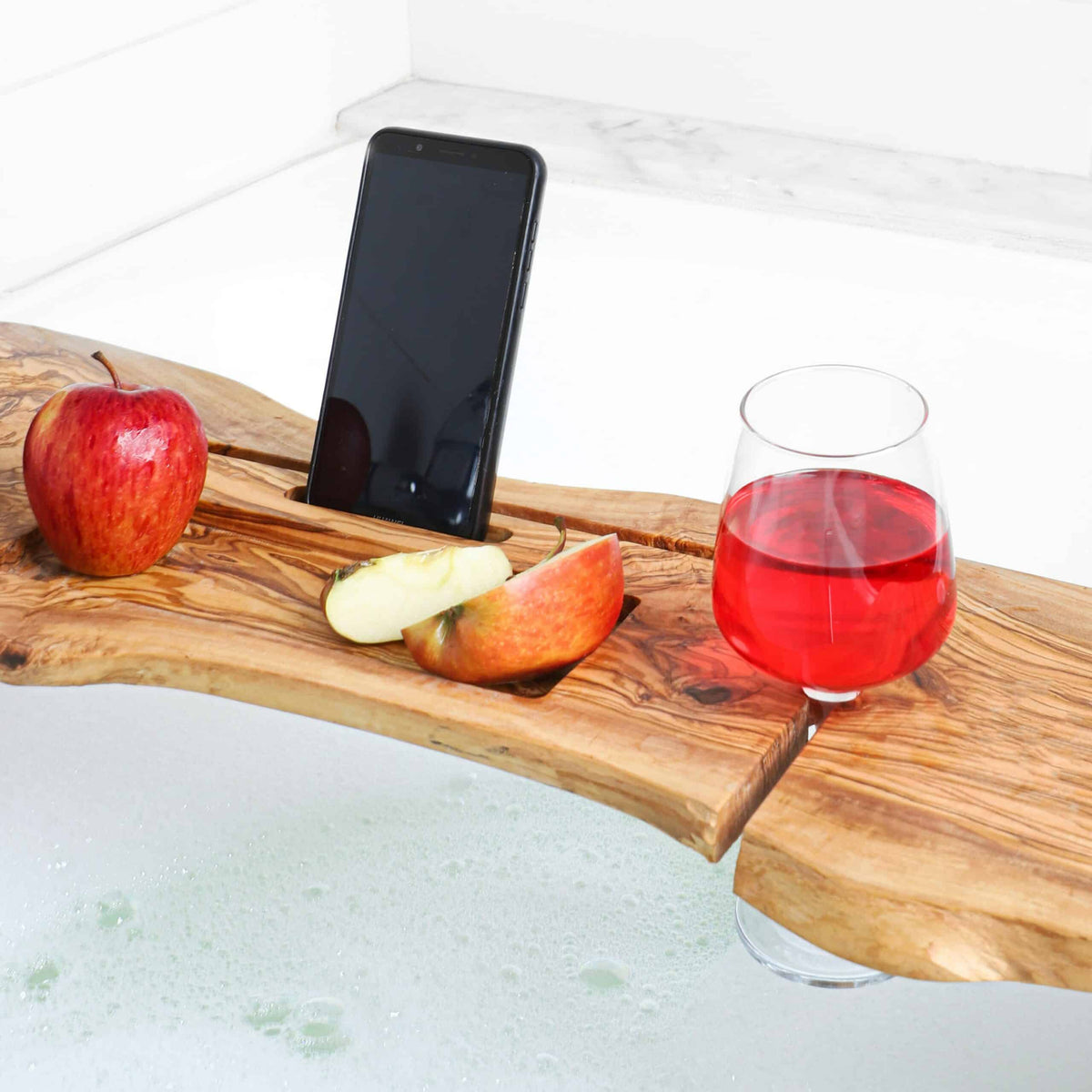 Wooden Bath Caddy Made of Olive Wood – Luxury Handmade Bathtub Tray