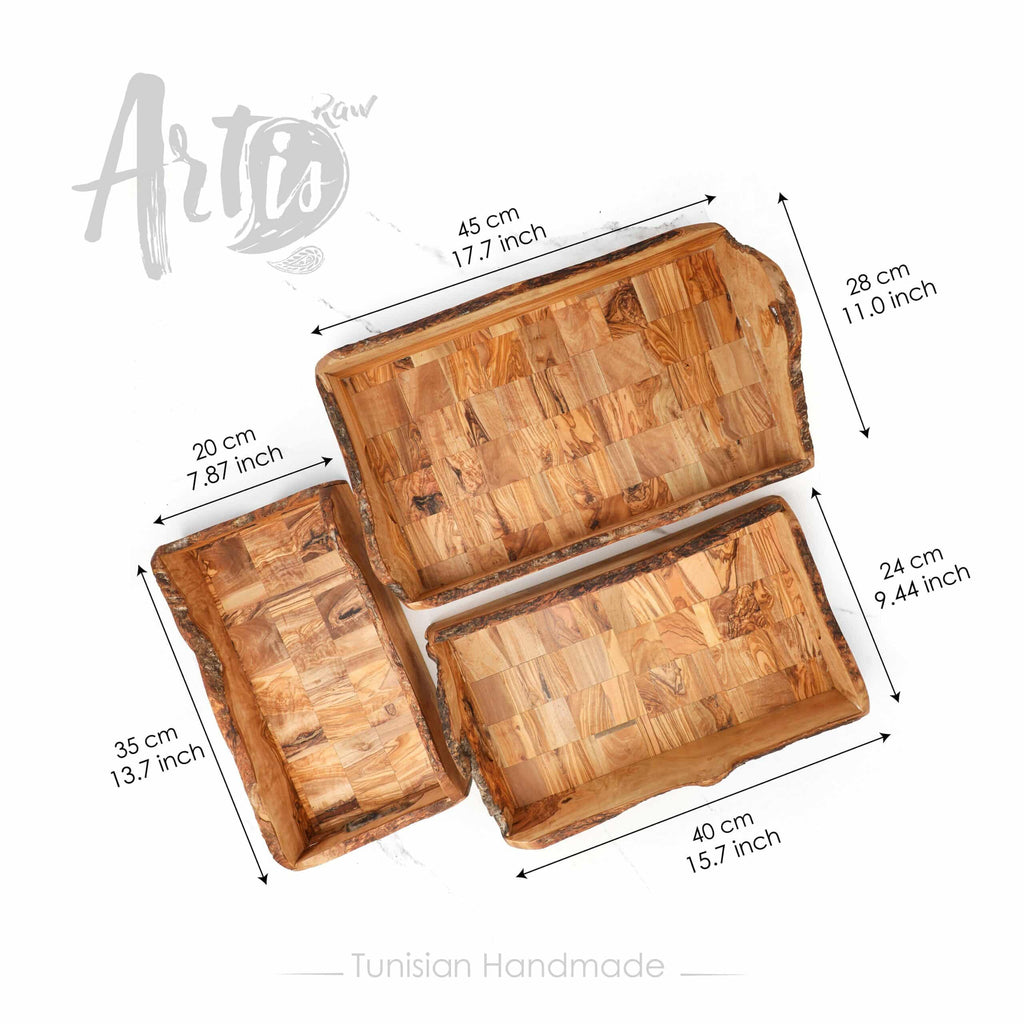 Large Rectangular Wooden Tray with Handles