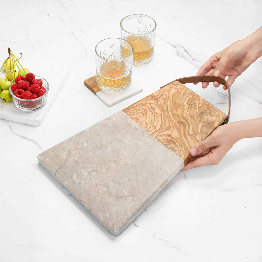 Marble and Wood Cutting Board with Handle