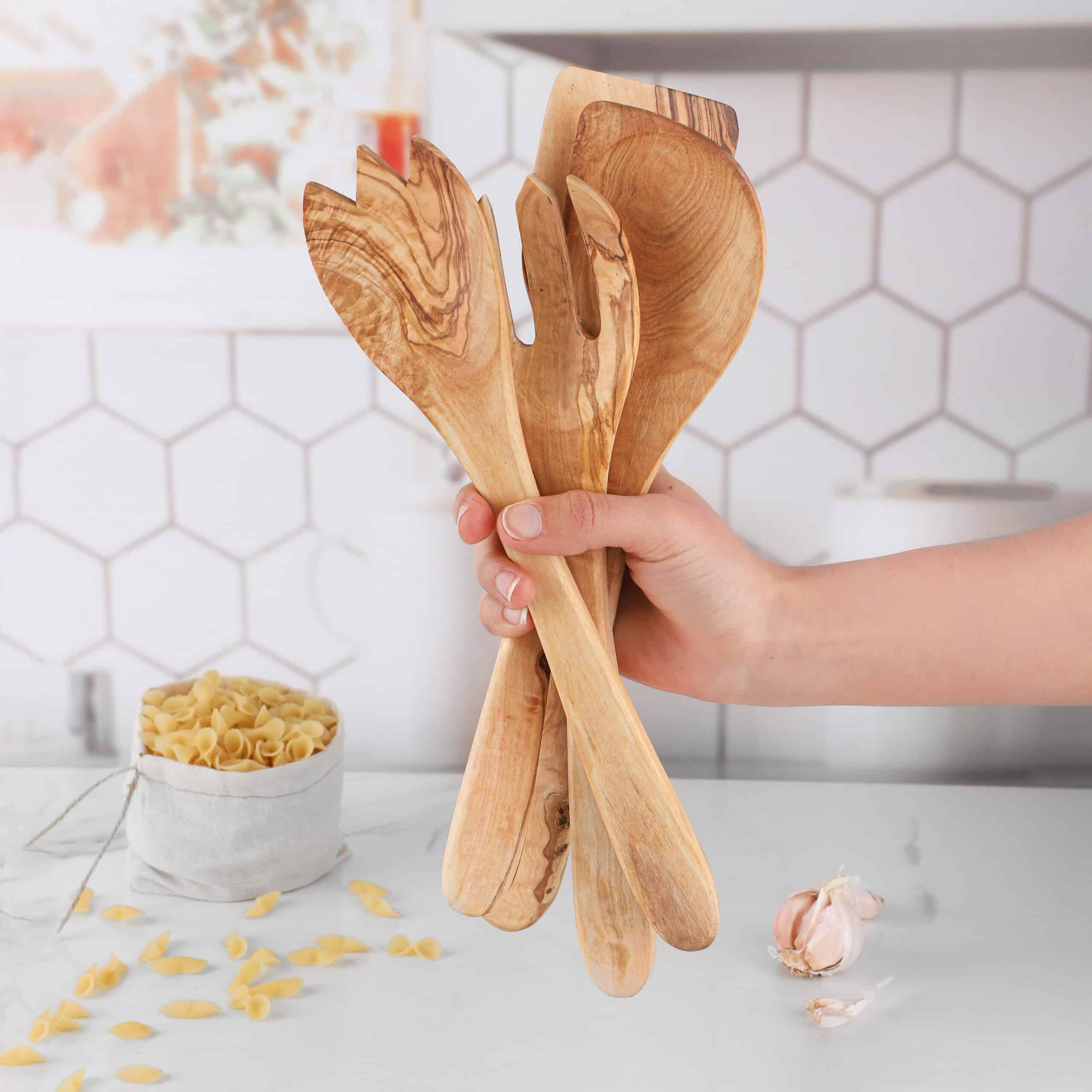Handmade Olive Wood Kitchen Utensils Set – Natural Cooking Tools