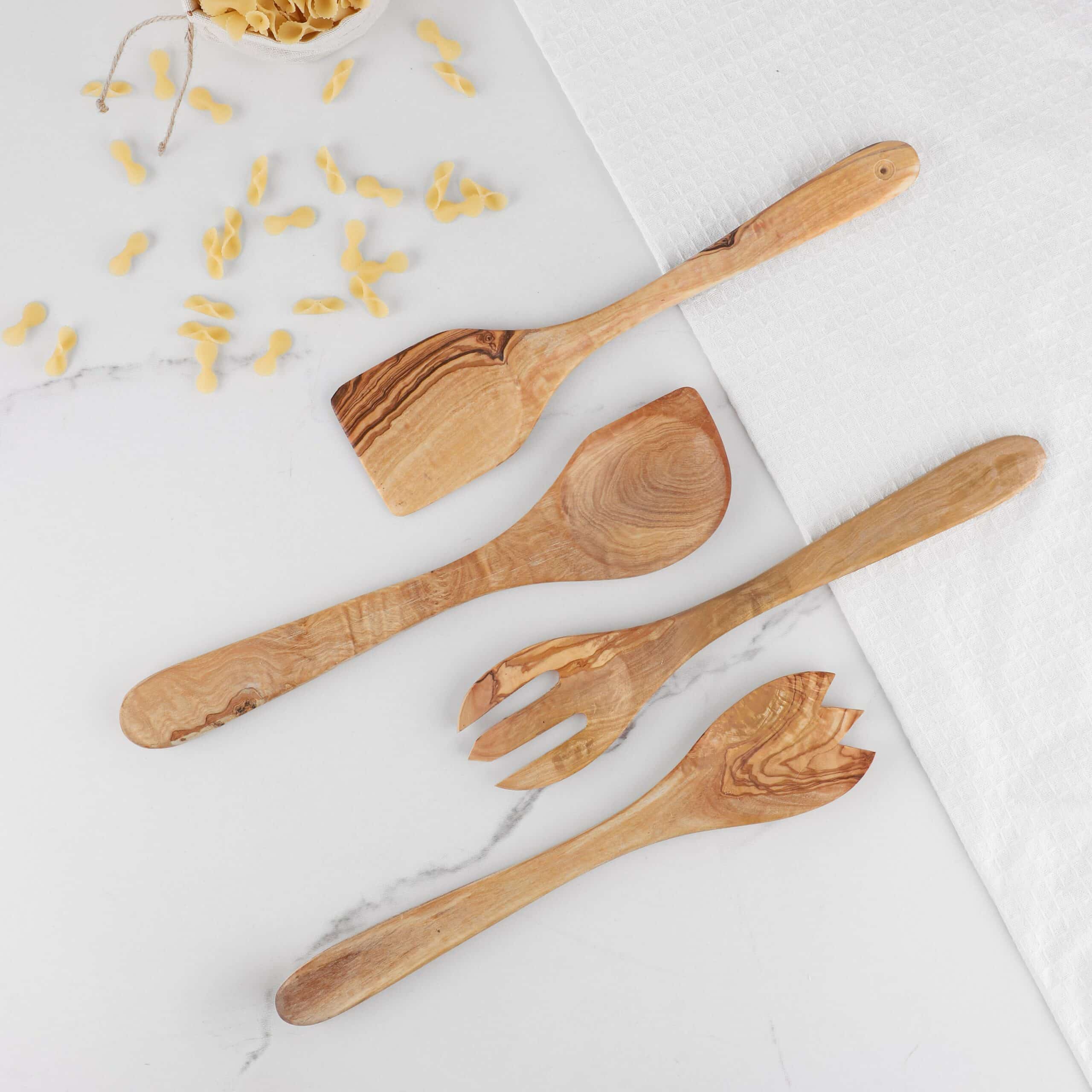 Handmade Olive Wood Kitchen Utensils Set – Natural Cooking Tools