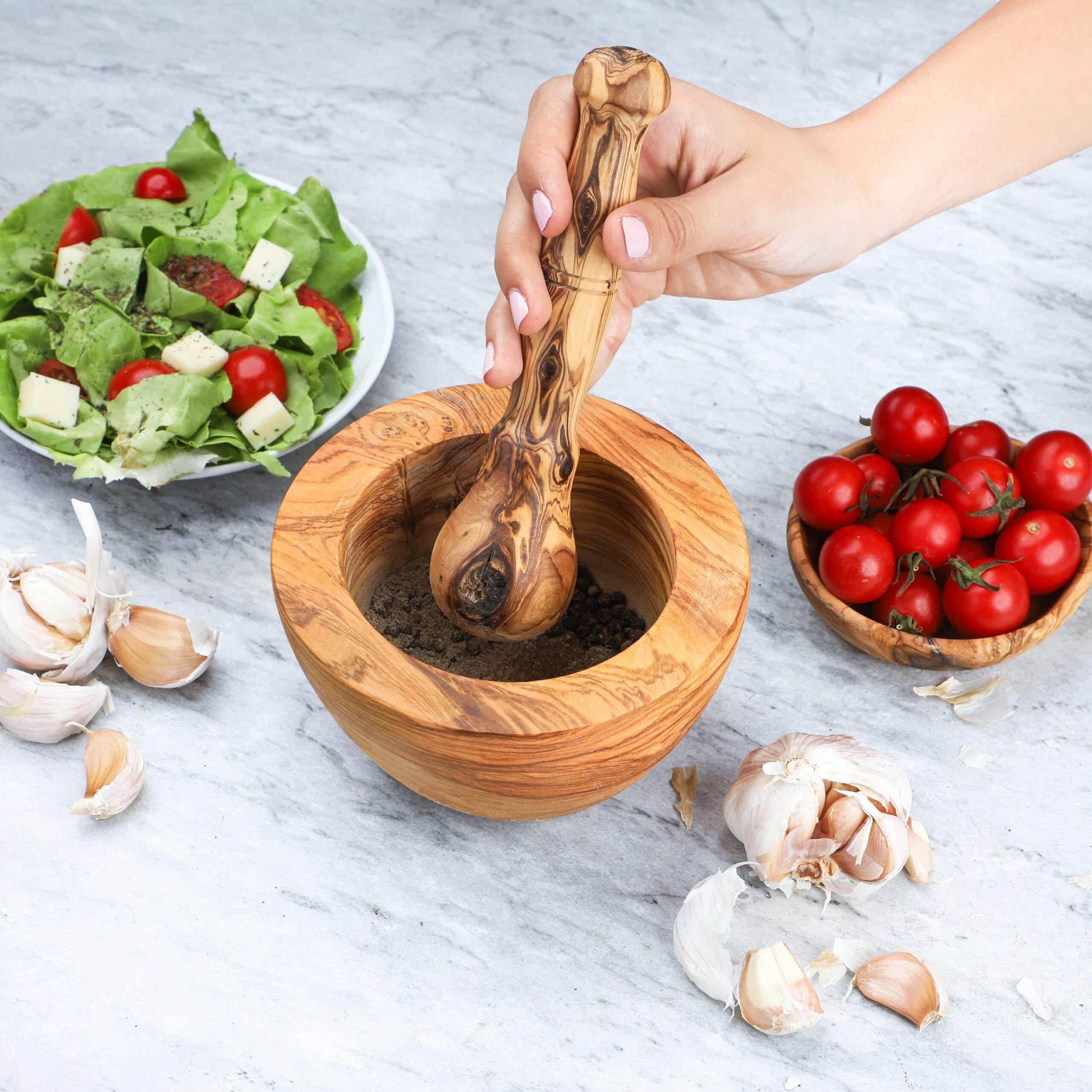 Handmade Olive Wood Mortar and Pestle – Natural Kitchen Tool