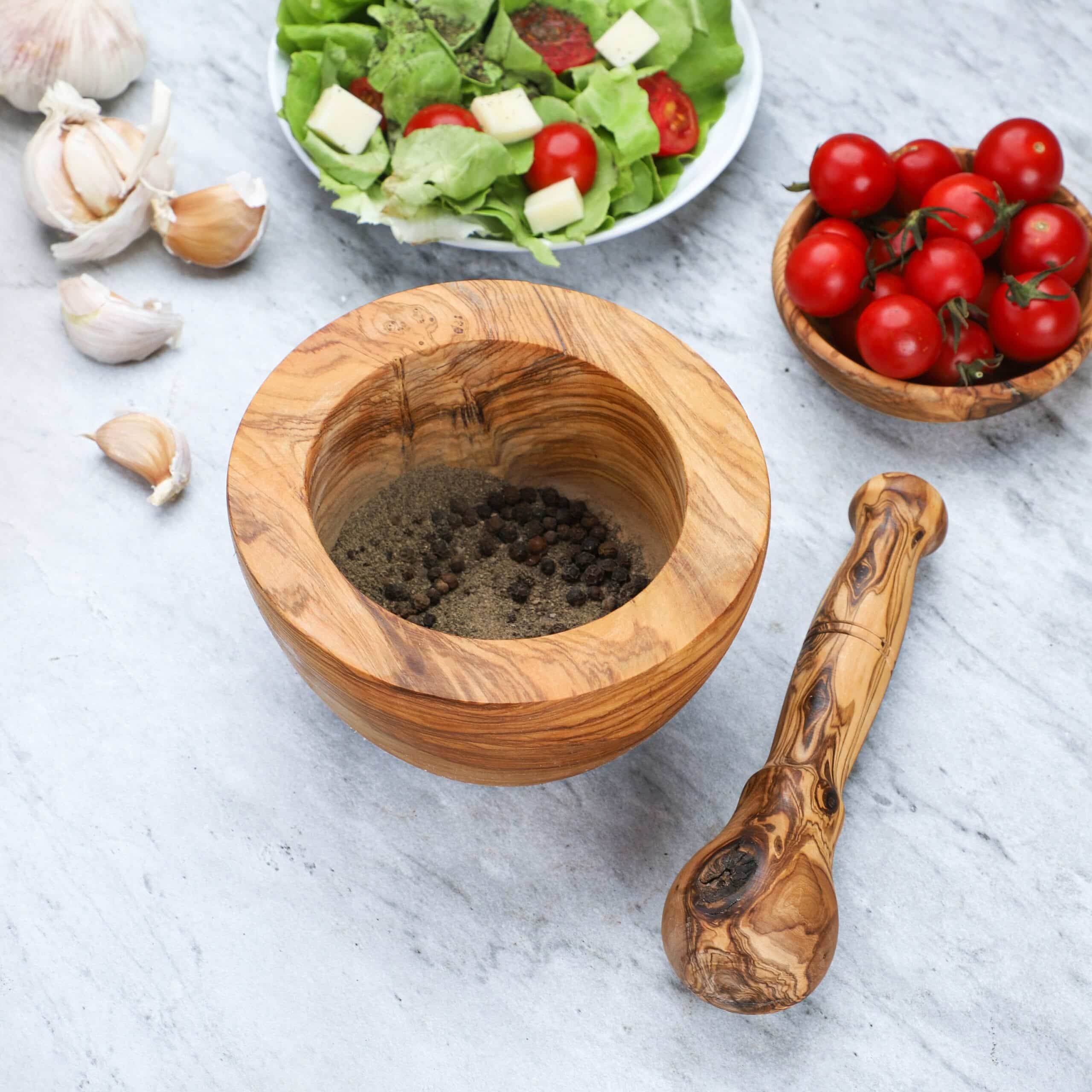 Handmade Olive Wood Mortar and Pestle – Natural Kitchen Tool