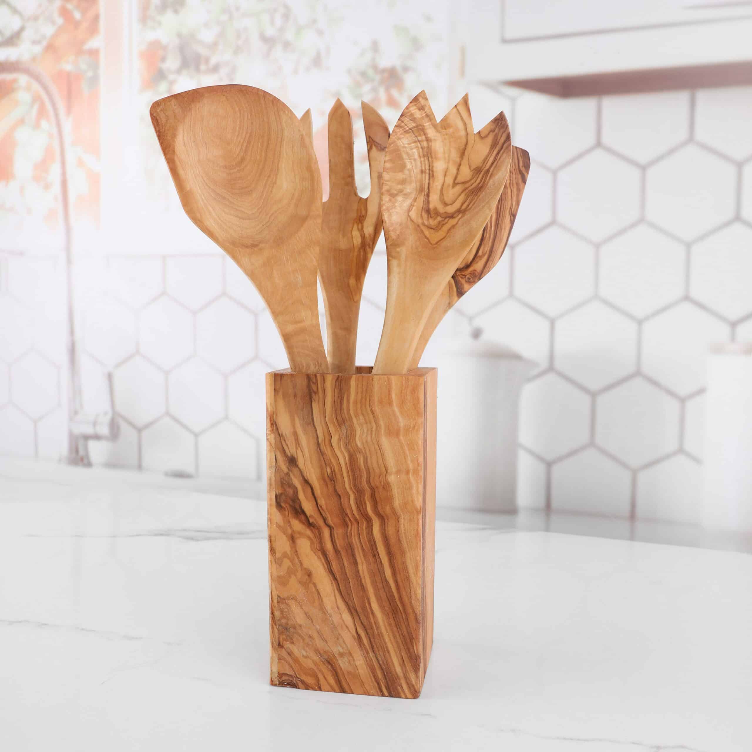 Handmade Olive Wood Kitchen Utensils Set – Natural Cooking Tools