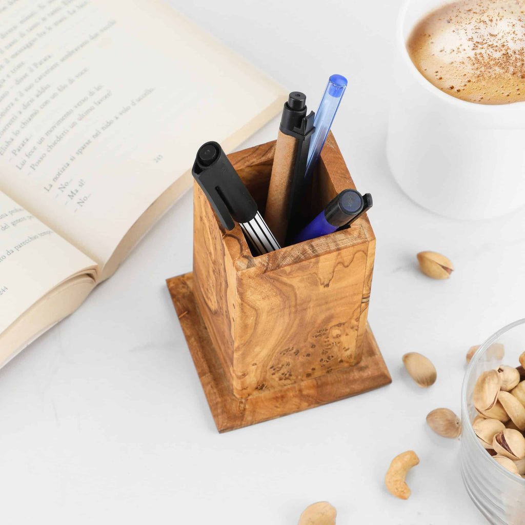 Wood Pencil Holder. Handmade Desk Pen Holder