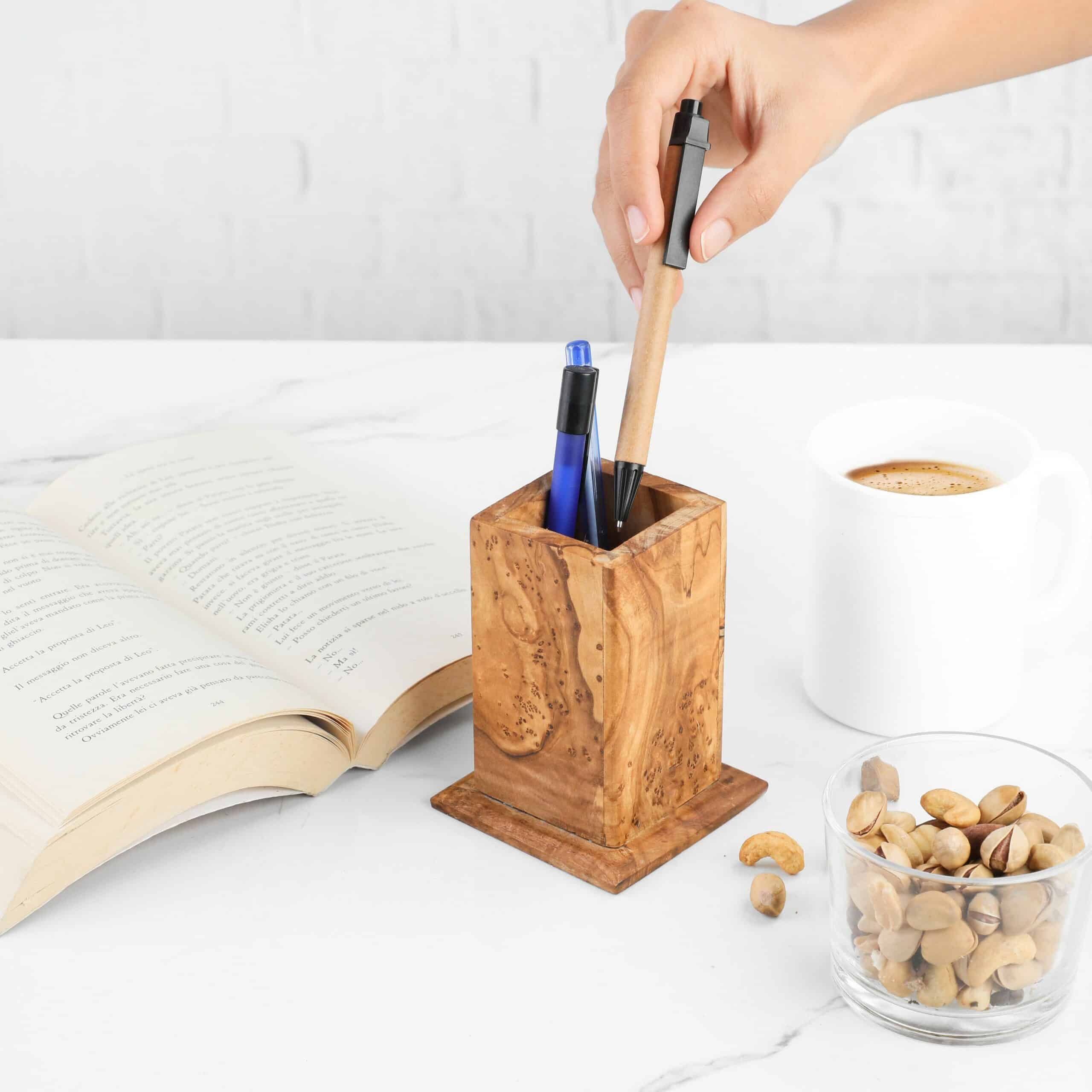 Wood Pencil Holder. Handmade Desk Pen Holder