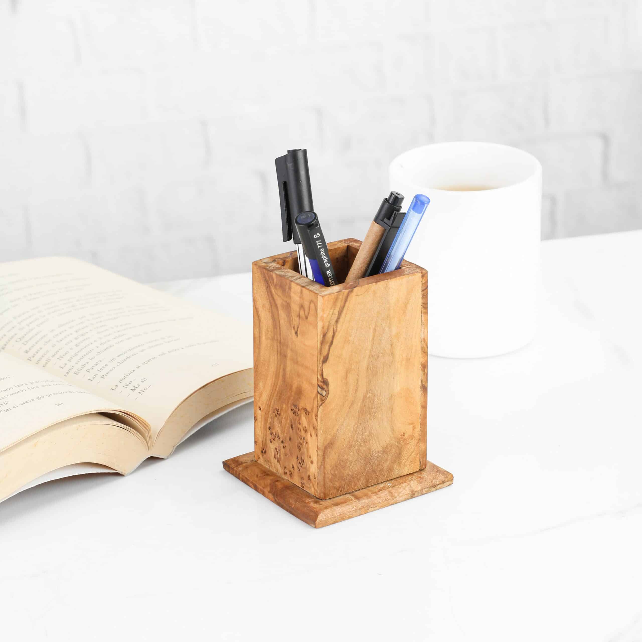 Wood Pencil Holder. Handmade Desk Pen Holder