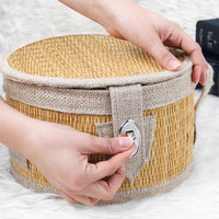Round Picnic Basket Handmade from Straw / Practical Picnic Basket Bag / Straw Picnic Bag / Straw Bag Leather Hand / Cute Picnic Basket