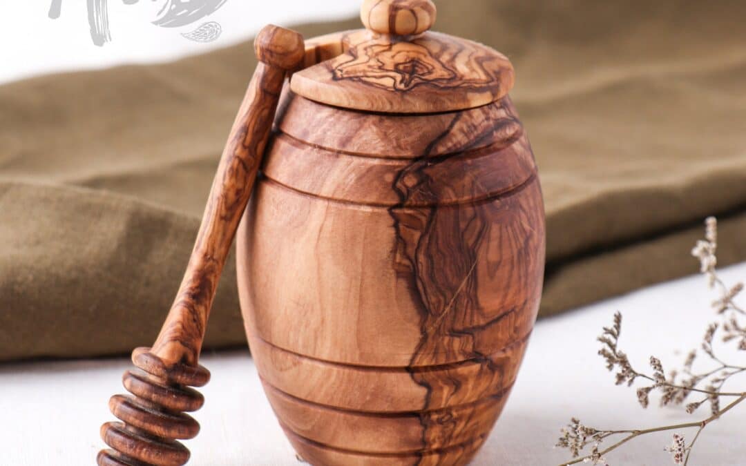 Olive Wood Honey Pot with Dipper