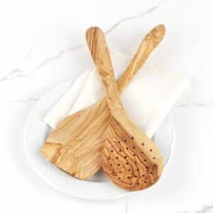 Olive Wood Spatula and Slotted Wooden Spoon