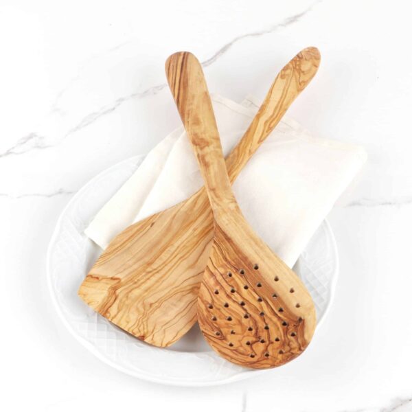 Olive Wood Spatula and Slotted Wooden Spoon