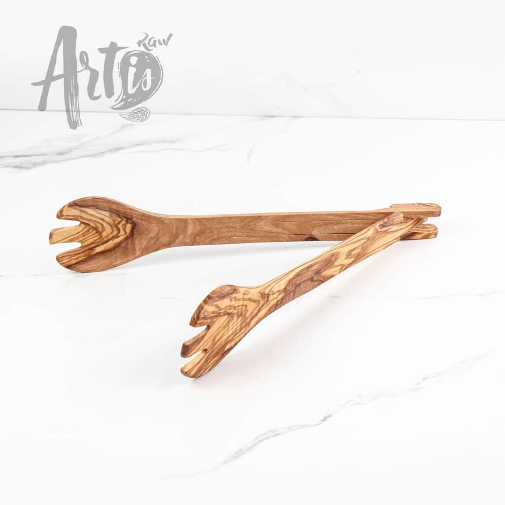 Large Handmade Olive Wood Salad Tongs Artisraw