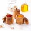 Set of 3 Wood Spice Jars Wooden Lids
