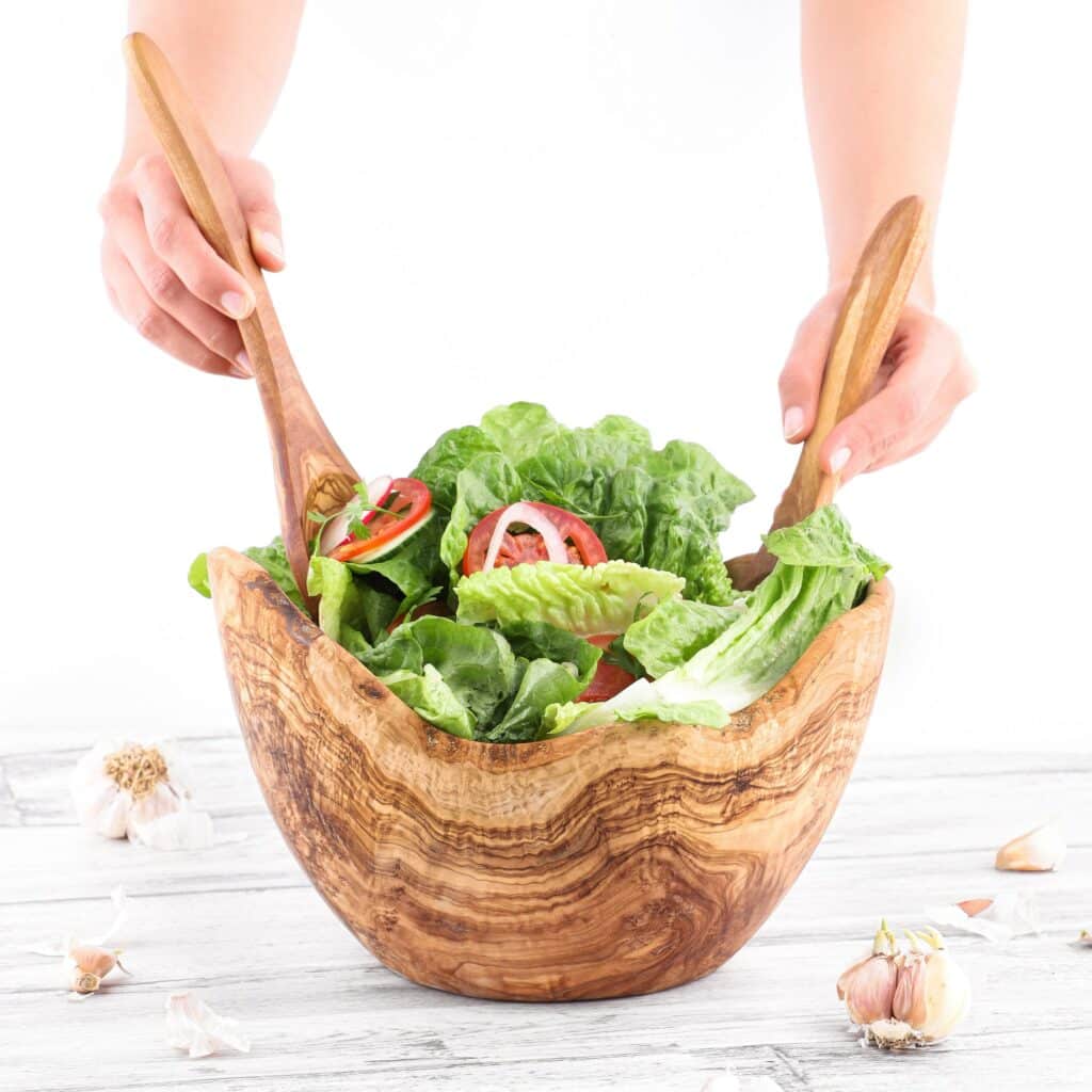 Large Olive Wood Salad Bowl with Salad Forks Artisraw