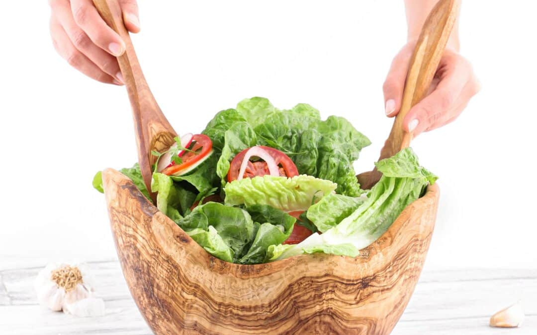 Large Olive Wood Salad Bowl with Salad Forks – Handcrafted Mediterranean Kitchen Set