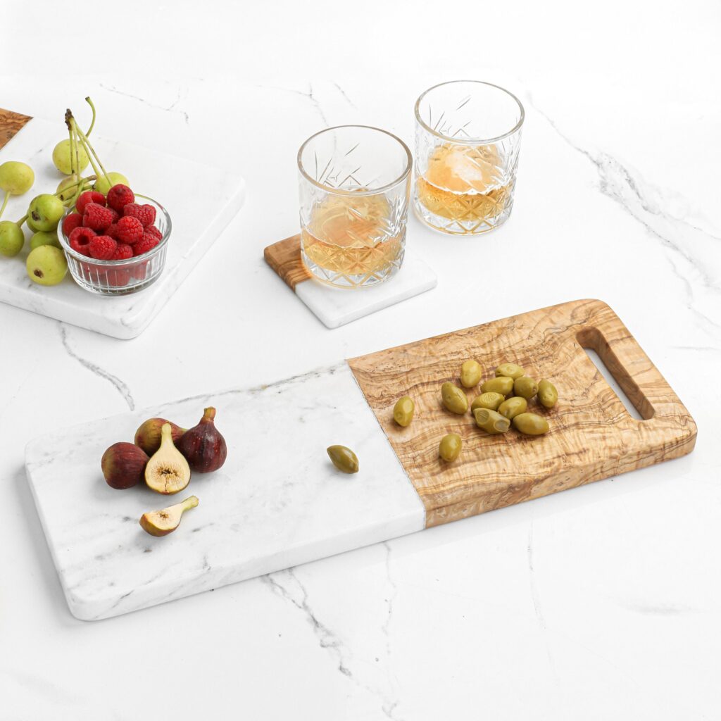 Wood and Marble Cutting Board with Handle - Artisraw