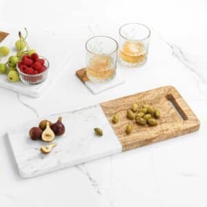Wood and White Marble Cutting Board with Handle
