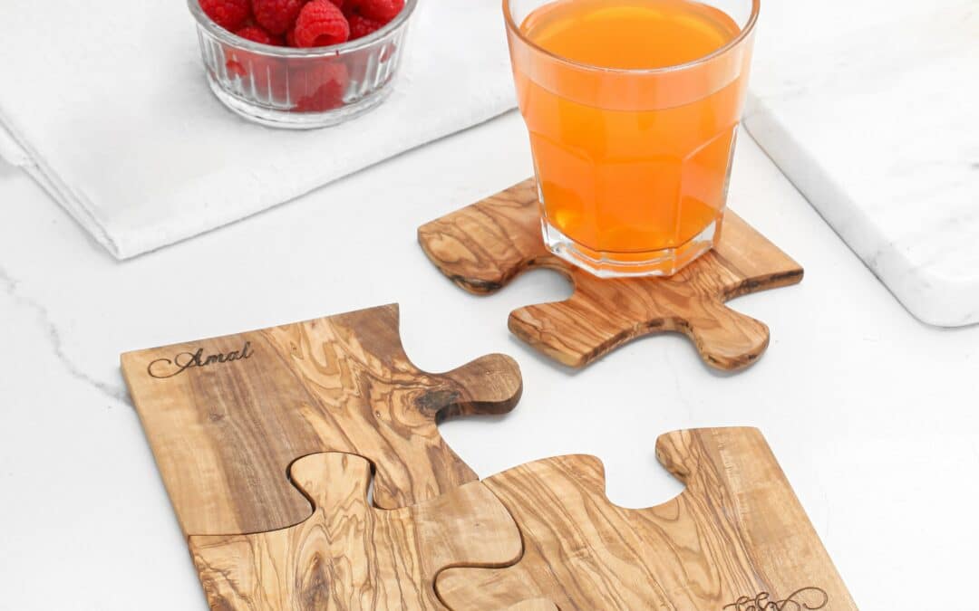 Puzzle Custom Coasters Handmade from Olive Wood