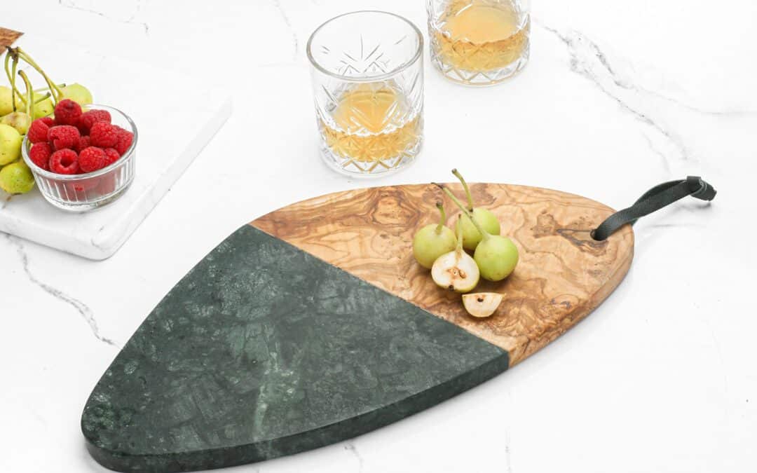 Gray Marble and Wood Cheese Board