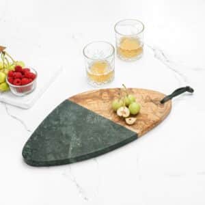 Gray Marble and Wood Cheese Board with leather strap