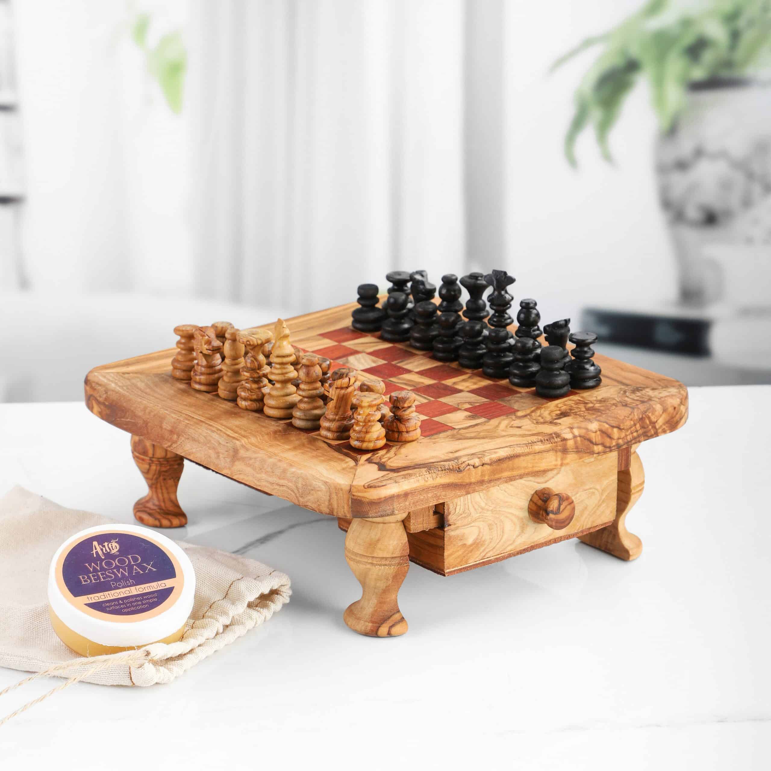 Fancy Wooden Chess Set with Storage and Pieces - Artisraw