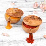 Set of 2 Salt Cellars with Spoon/Spice Jars with Lid and Spoon made of Tunisian Olive Wood (+2 Small Spice Spoon & Free Wood Beeswax) - Image 4