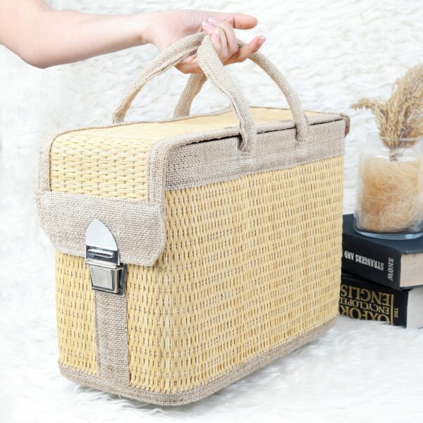 Handmade Straw Picnic Basket with Handle
