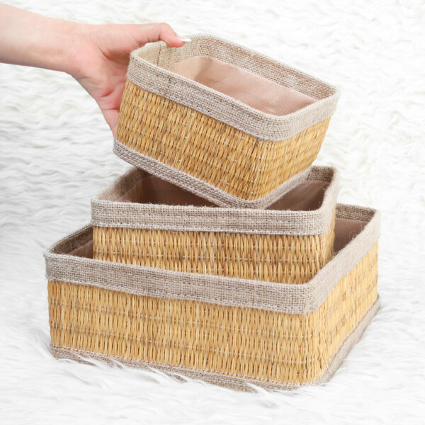Storage Box Set of 3. Handmade from straw