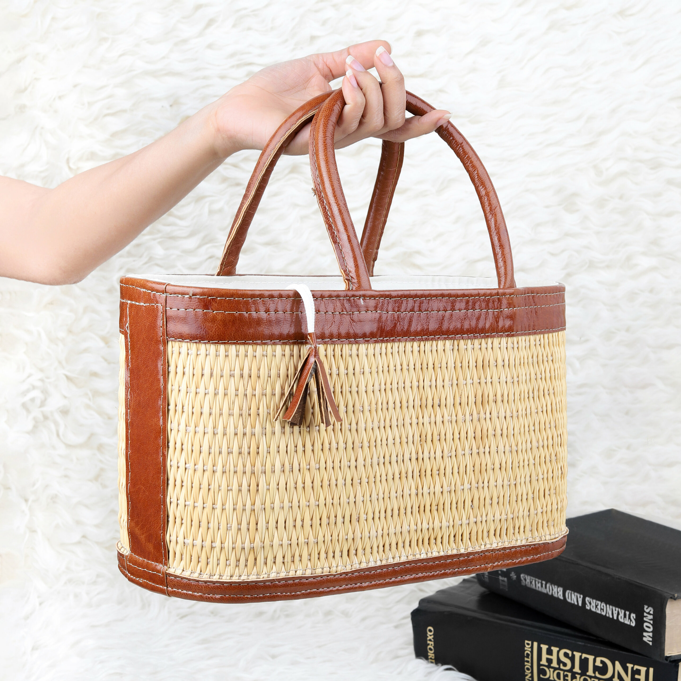 Woven Raffia Tote - Straw Bag - Leather Straw Bag - Large Tote Bag - Leather Top Handles
