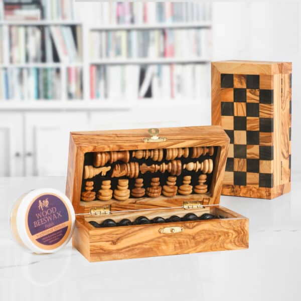 OliveWood Folding Chess Set With Storage and Chess Pieces - Artisraw Tunisie