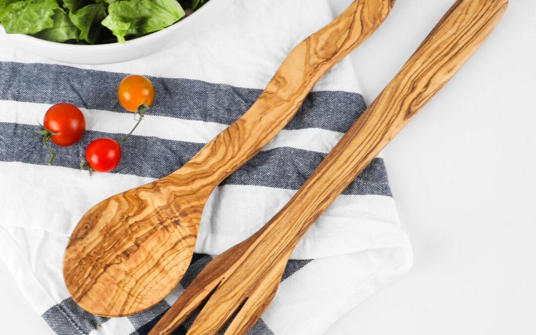 Personalized Olive Wood Salad Servers – Handmade Natural Utensil Set | Artisraw Tunisie