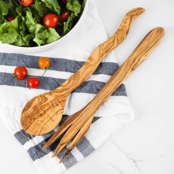 Personalized Olive Wood Salad Servers – Handmade Natural Utensil Set | Artisraw Tunisie