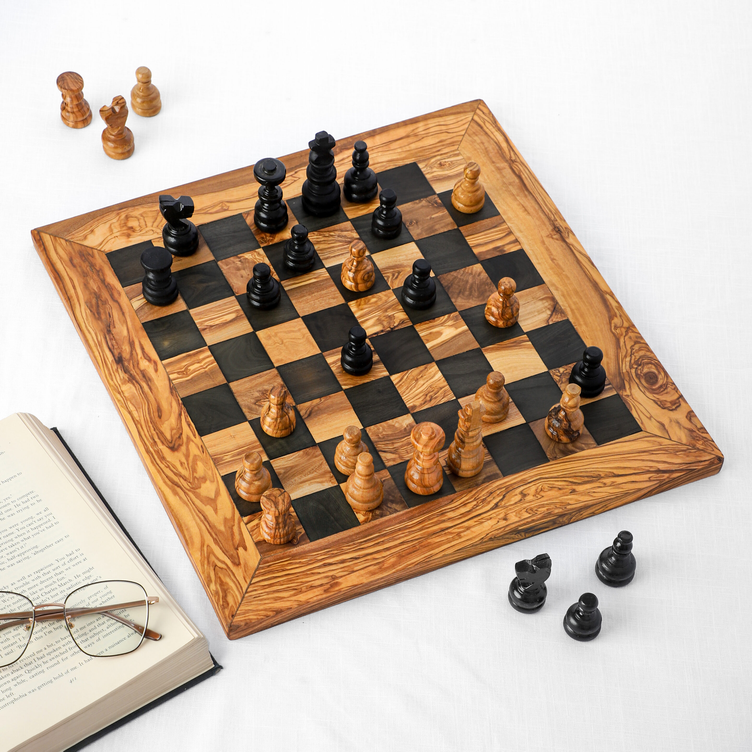 Handmade Olive Wood Chess Board - Wooden Chess Set with Hand Carved Chess  Pieces - Artisraw