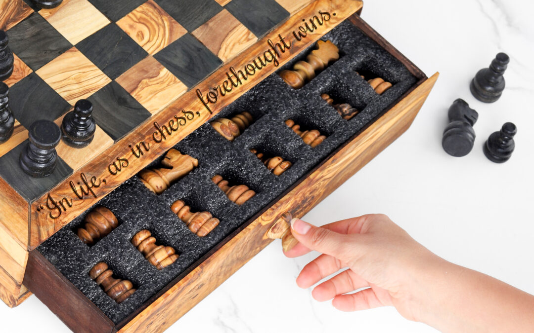 Olive Wooden Chess Set with Storage