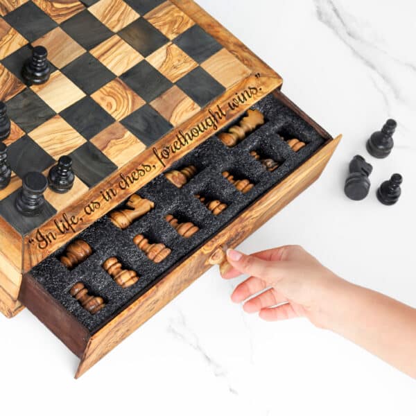 Olive Wood Chess Set with Storage – Handcrafted Wooden Chess Box