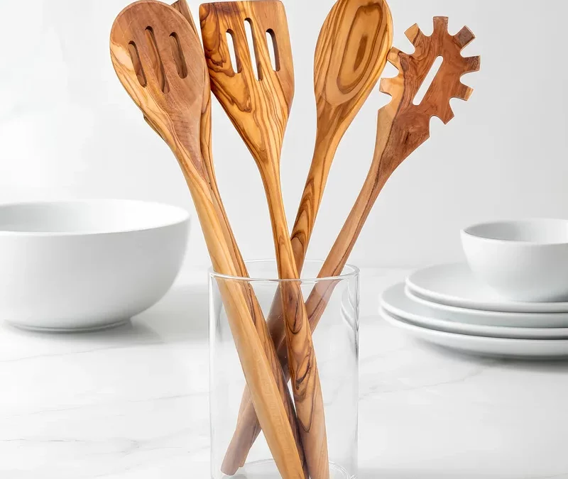 Olive Wood Utensil Set – 5-Piece Handmade Cooking & Serving Set